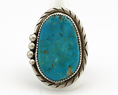 Navajo Ring 925 Silver Natural Blue Turquoise Artist Signed R C.80s