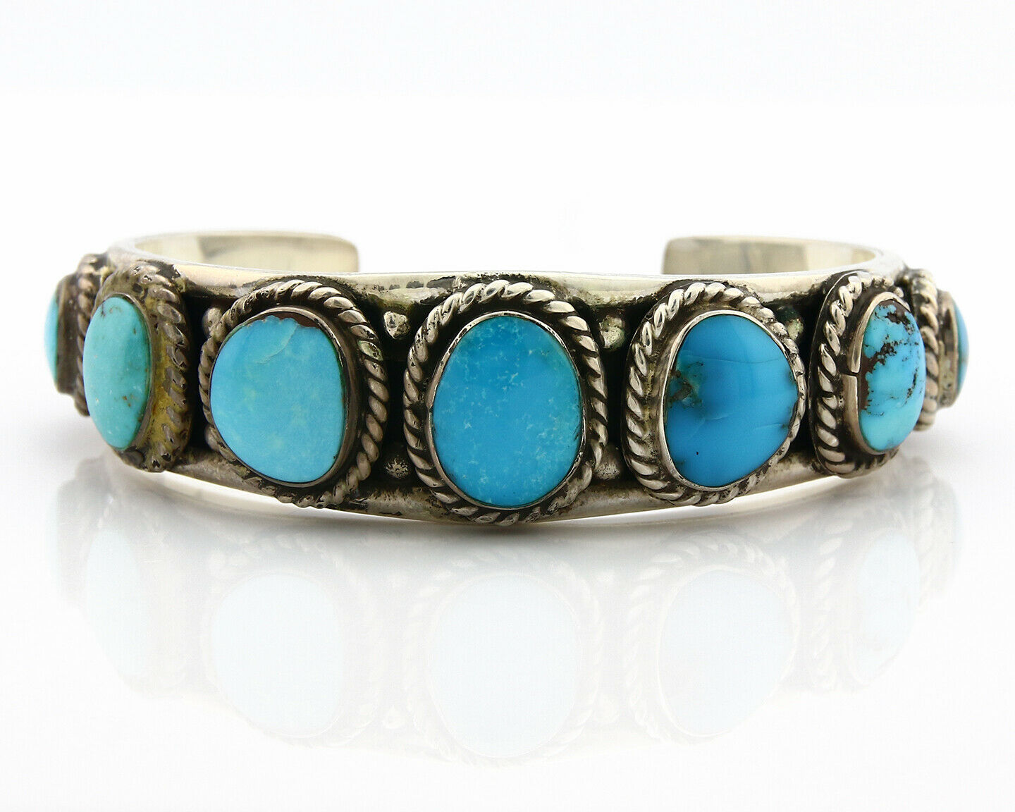 Navajo Morenci Turquoise Bracelet .925 Silver Signed Artist MC C.80's