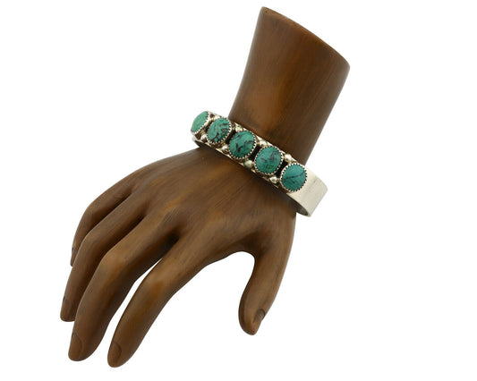 Navajo Bracelet .925 Silver Gem Grade Blue Green Turquoise C Jones Artist C.80's
