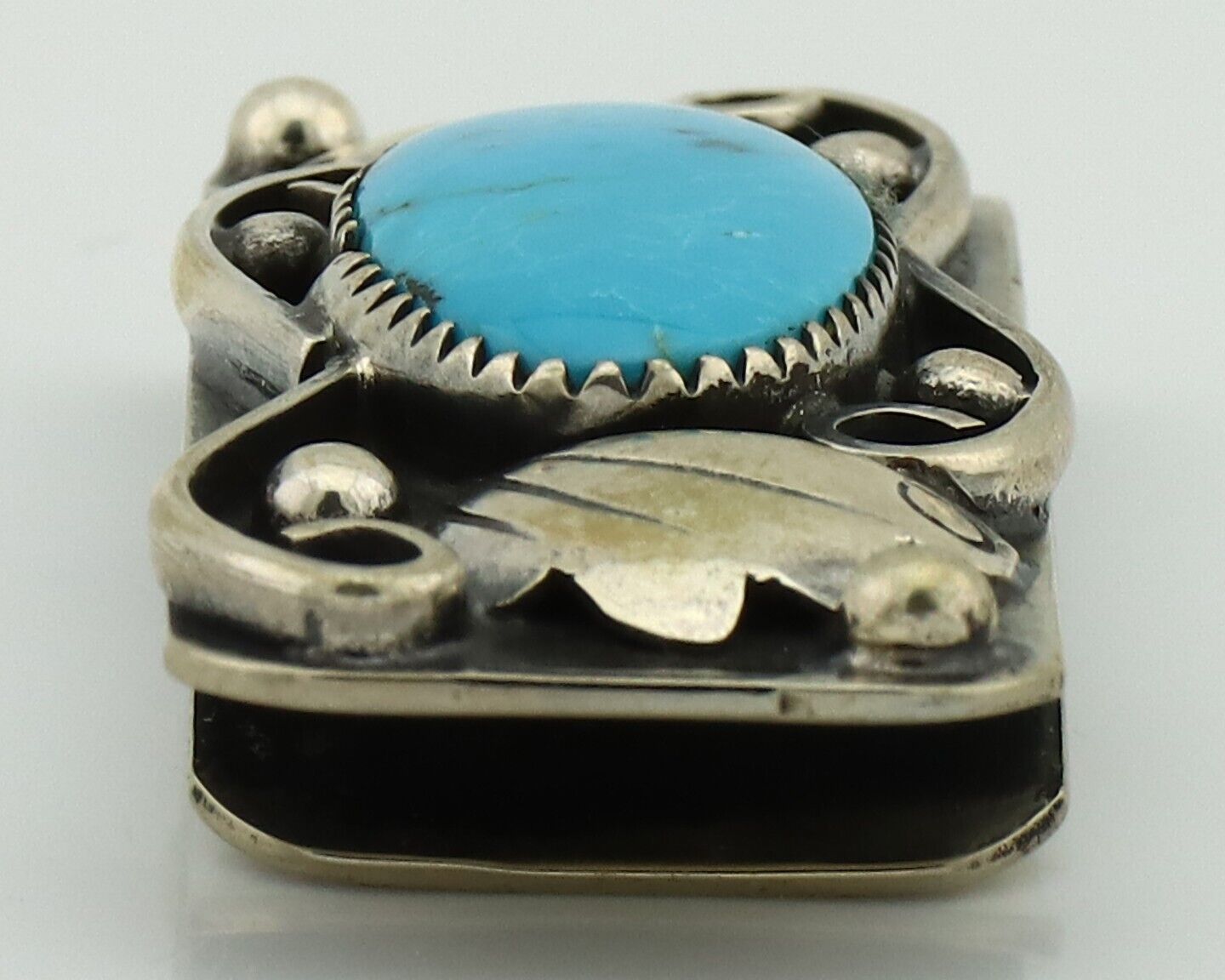 Navajo Money Clip 925 Silver & 999 Nickel Natural Turquoise Native Artist C.80's