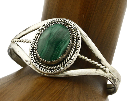 Women's Navajo Bracelet .925 Silver Natural Malachite Cuff Native American C80's