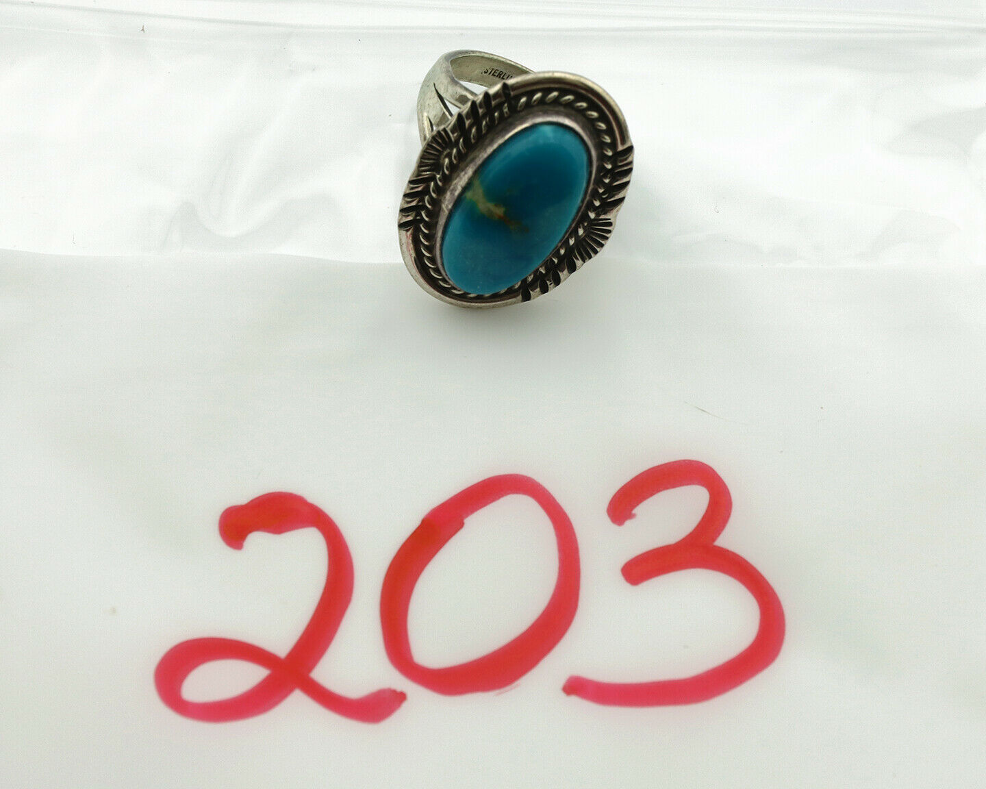 Navajo Ring .925 Silver Turquoise Signed M Begay C.1980's