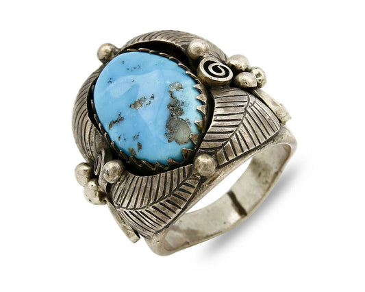 Navajo Turquoise Ring .925 Silver Handmade C.1980's Size 9.5
