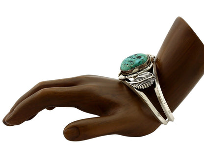 Navajo Cuff Bracelet 925 Silver Natural Blue Turquoise Artist Signed Tom Willeto
