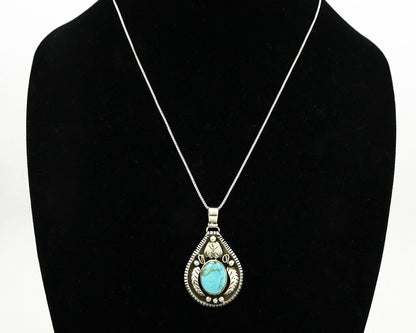 Navajo Necklace .925 Silver Kingman Turquoise Signed Tepee C.1980's