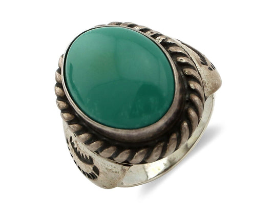Navajo Handmade Ring 925 Silver Blue Turquoise Signed Native Artist C.80's
