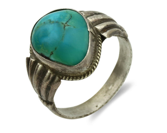 Navajo Ring .925 Silver Kingman Turquoise Native American Artist C.1980's