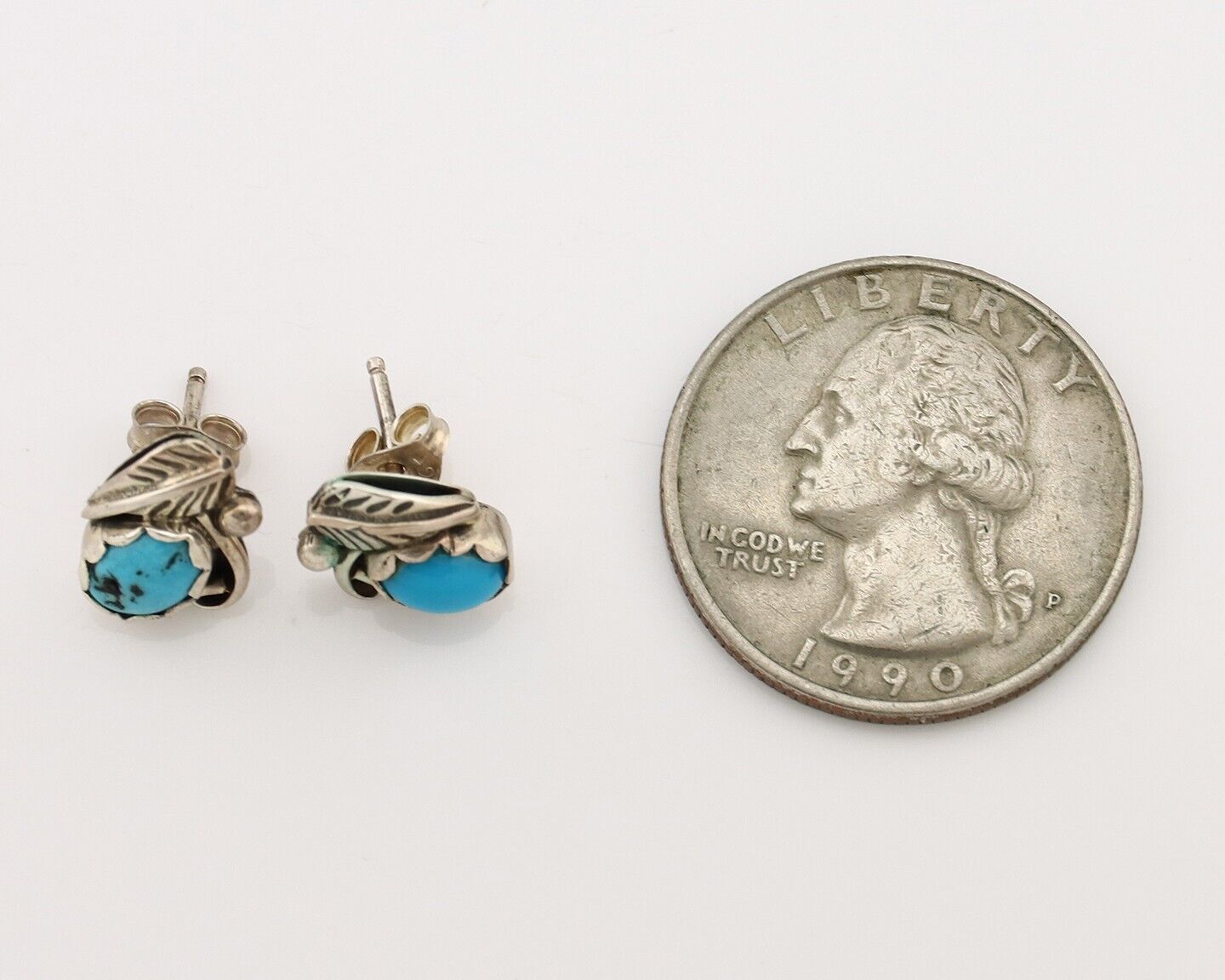 Navajo Earrings 925 Silver Natural Mined Turquoise Native American Artist C.80's