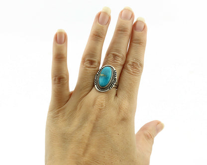 Navajo Ring .925 Silver Turquoise Signed M Begay C.1980's