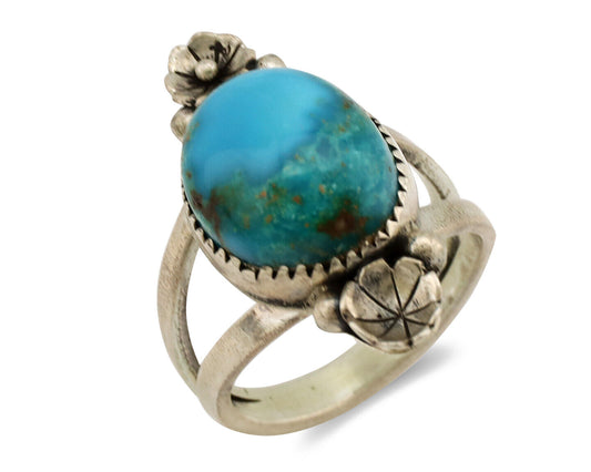 Navajo Ring .925 Silver Nevada Turquoise Native American Artist C.1980's