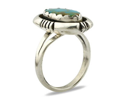 Navajo Ring .925 Silver Kingman Turquoise Handmade Native American Artist C80s