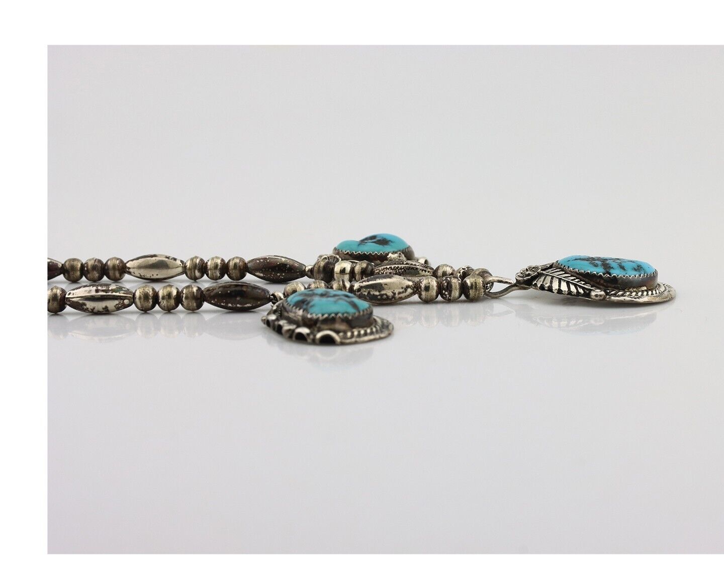 Navajo Necklace 925 Silver Sleeping Beauty Turquoise Artist Signed SC C.80's