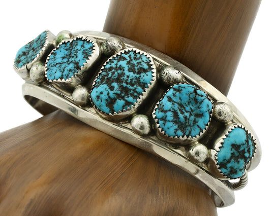 Navajo Bracelet .925 Silver Sleeping Beauty Turquoise Artist Josephine Rojas C90