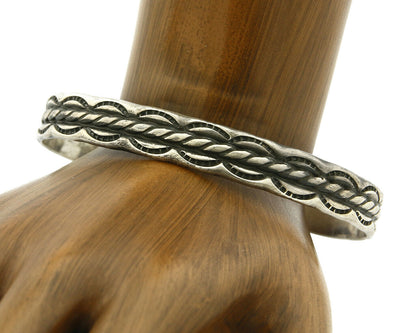 Navajo Bracelet .925 Silver Handmade Hand Stamped Signed Artist C Montoya C.80's