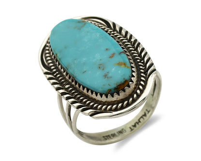 Navajo Ring .925 Silver Kingman Turquoise Artist Signed Talhat C.80's