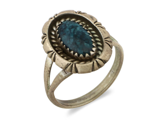 Navajo Ring 925 Silver Natural Black Spiderweb Turquoise Native Artist C.80's