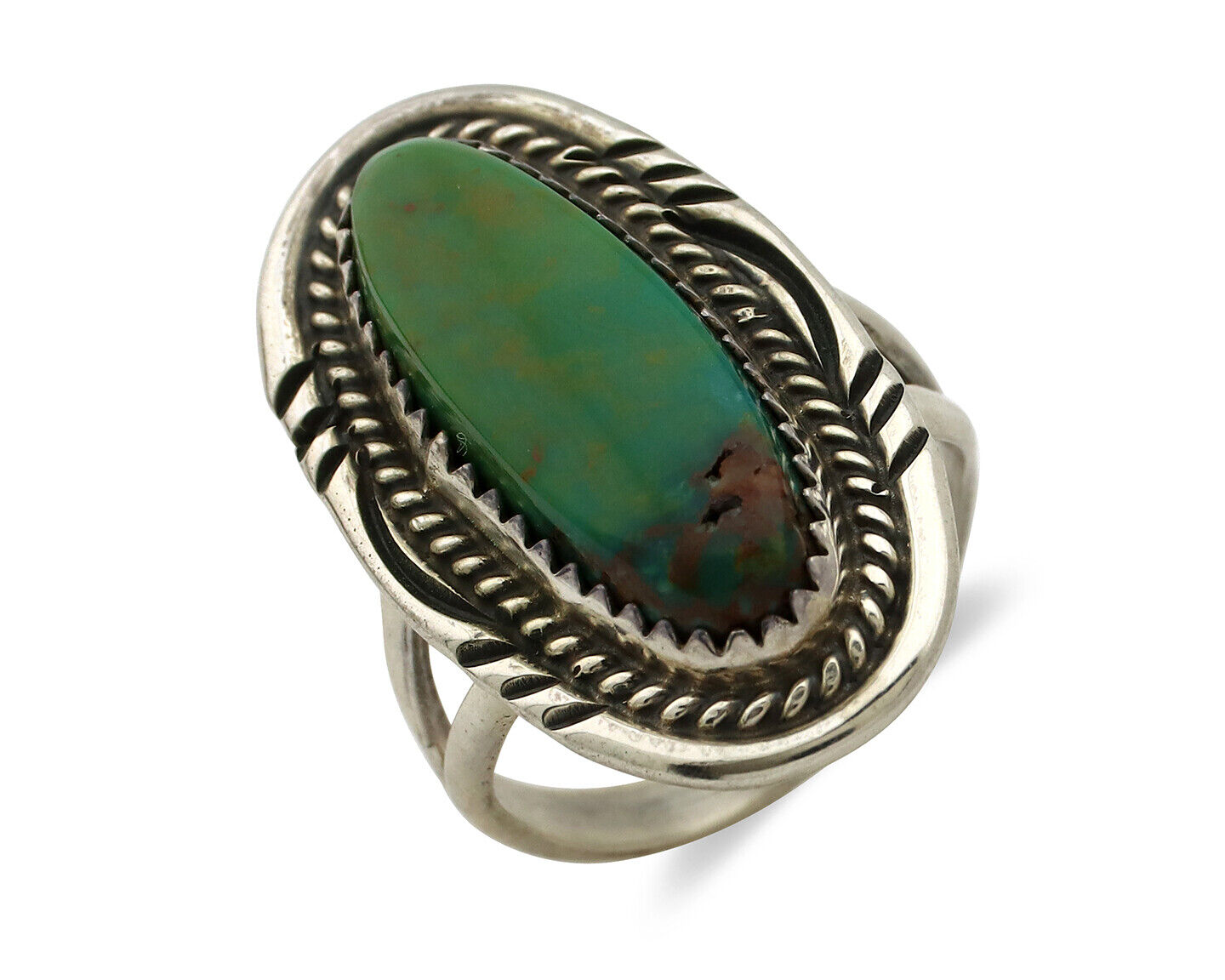 Navajo Ring 925 Silver Manassa Turquoise Native American Artist C.1980's