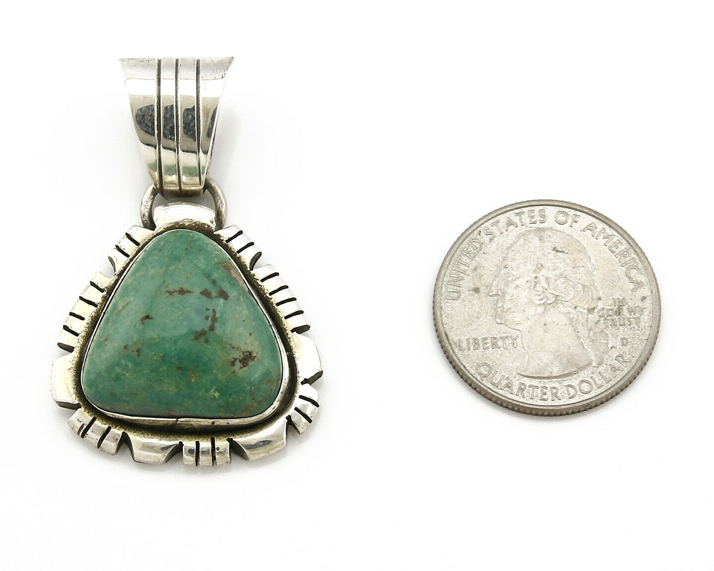 Navajo Pendant .925 Silver Kingman Turquoise Signed Artist FT C.80's