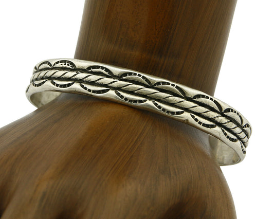 Navajo Bracelet .925 Silver Handmade Hand Stamped Signed Artist C Montoya C.80s