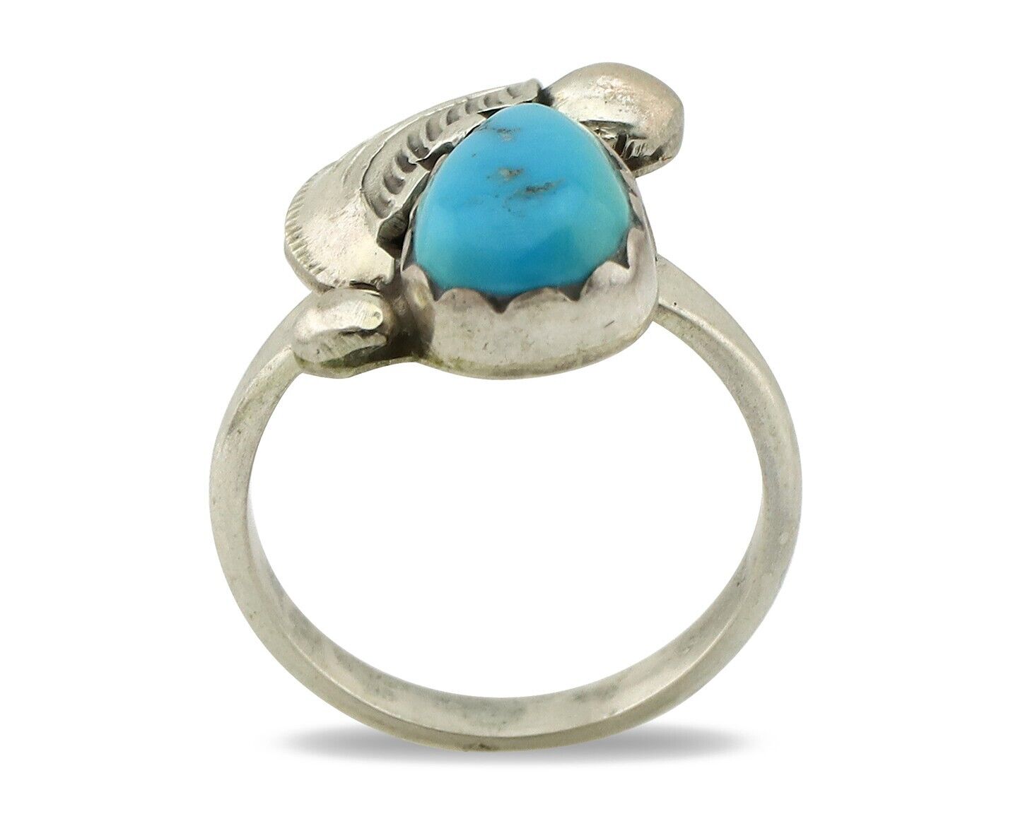 Zuni Ring 925 Silver Natural Mined Blue Turquoise Artist Signed Simplicio C.80's