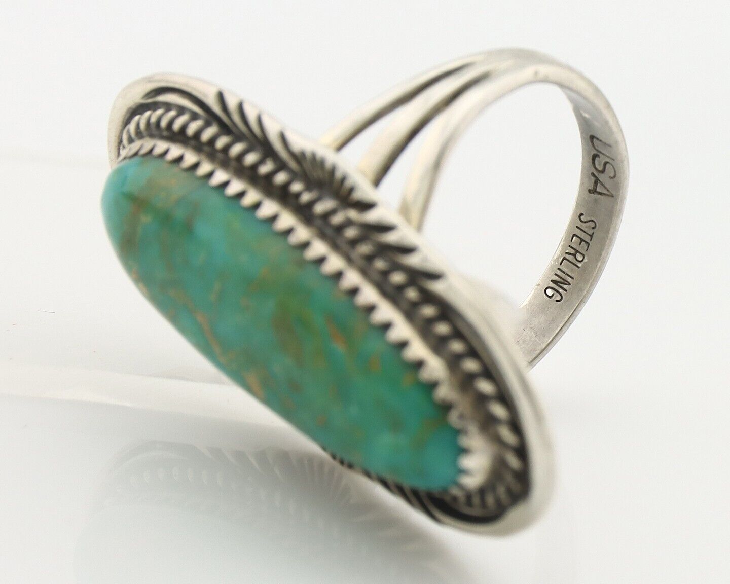 Navajo Ring .925 Silver Blue Gem Turquoise Artist Signed USA C.80's