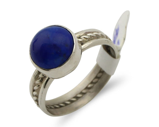 Navajo Ring 925 Silver Lapis Hand Stamped Native American Artist C.80's