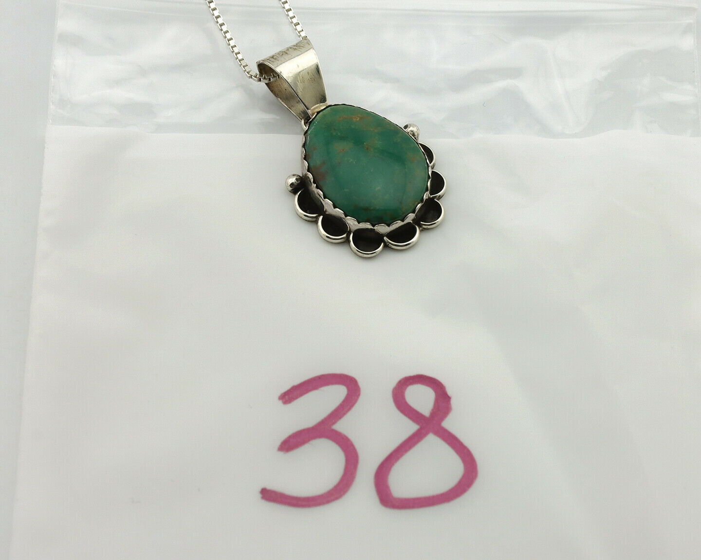 Navajo Necklace .925 Silver Manassas Turquoise Artist Signed Sunrise C.80's