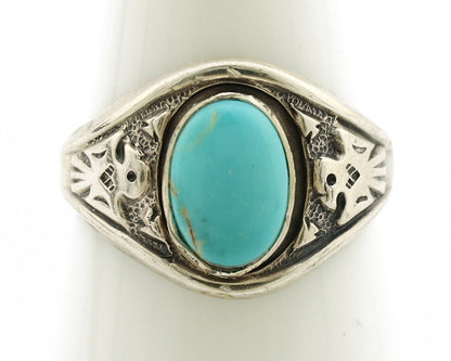 Navajo Ring .925 Silver Morenci Turquoise Native Artist Signed C.80s