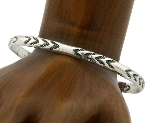 Navajo Bracelet .925 Silver Hand Stamped Arrow Head Artist I Montoya C.80's