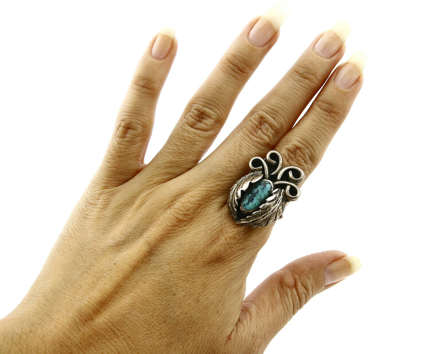 Navajo Turquoise Ring .925 Silver Turquoise Handmade Old Pawn C.65