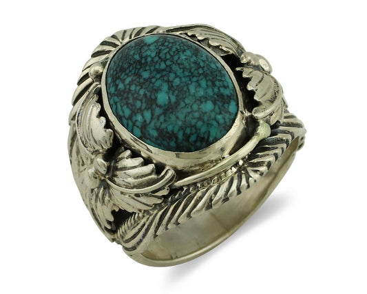 Navajo Ring 925 Silver Natural Spiderweb Turquoise Artist Signed NEZ C.80's