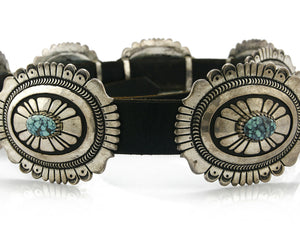 Large Navajo Signed Thomas Singer Belt .925 Silver Lone Mtn Turquoise C.1980's
