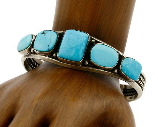 Women's Navajo Bracelet .925 Silver Turquoise Harold Becenti Cuff C.80's