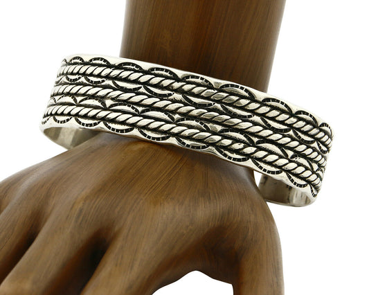 Women's Navajo Bracelet .925 Silver Handmade Cuff Signed Montoya C.1980's