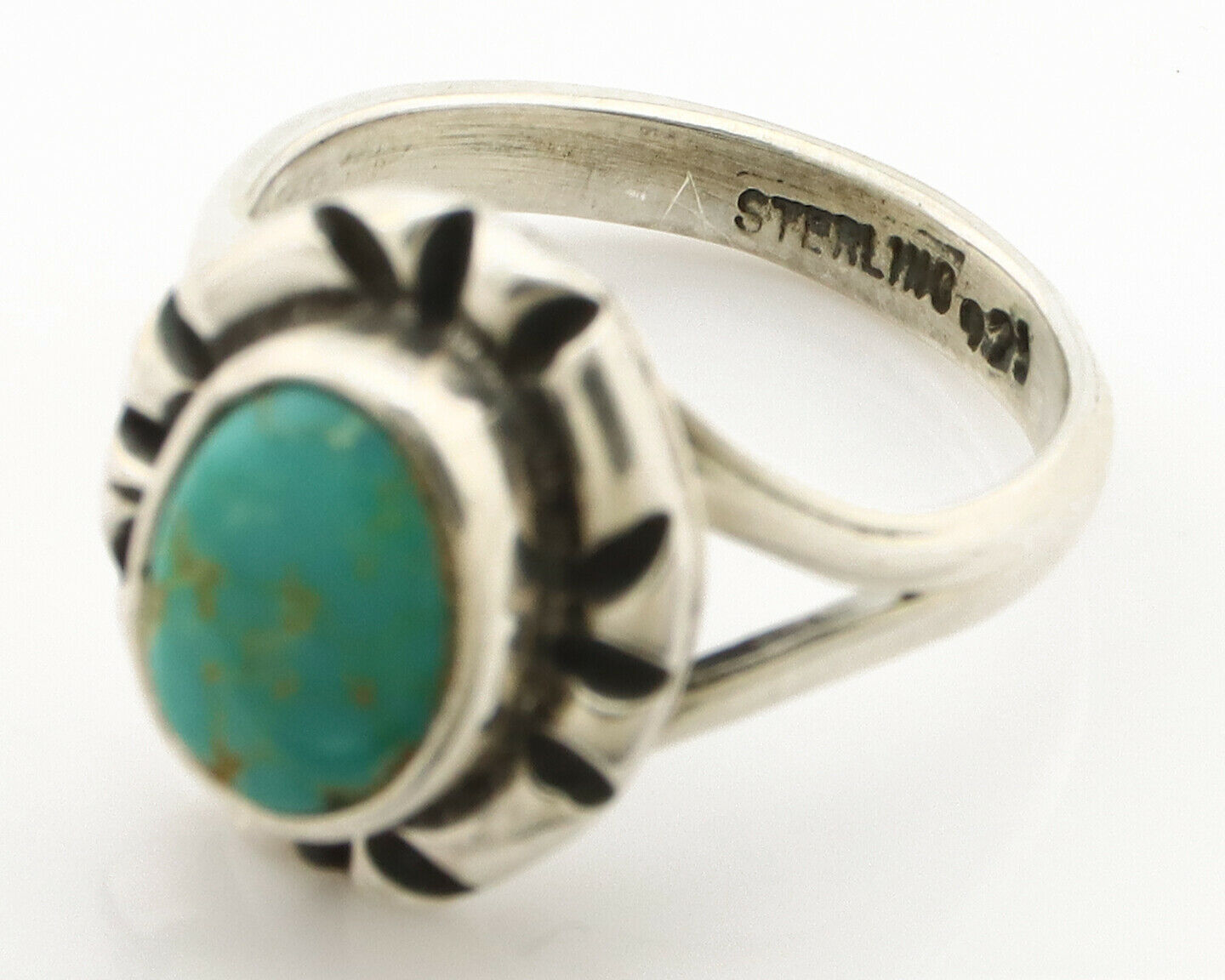 Navajo Ring .925 Silver Kingman Turquoise Artist Signed Gecko C.90's