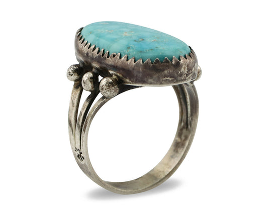 Navajo Ring .925 Silver Morenci Turquoise Native American Artist C80s