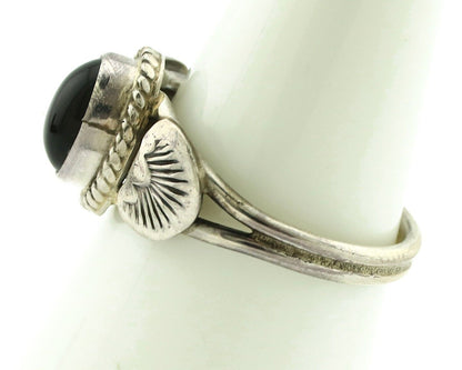 Navajo Ring 925 Silver Natural Mined Black Onyx Native American Artist C.80's