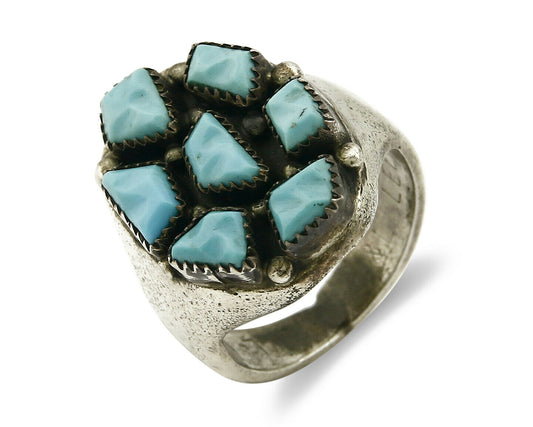 ZUNI Ring .925 SOLID Silver Sleeping Beauty Turquoise LEEKITY C.1980's