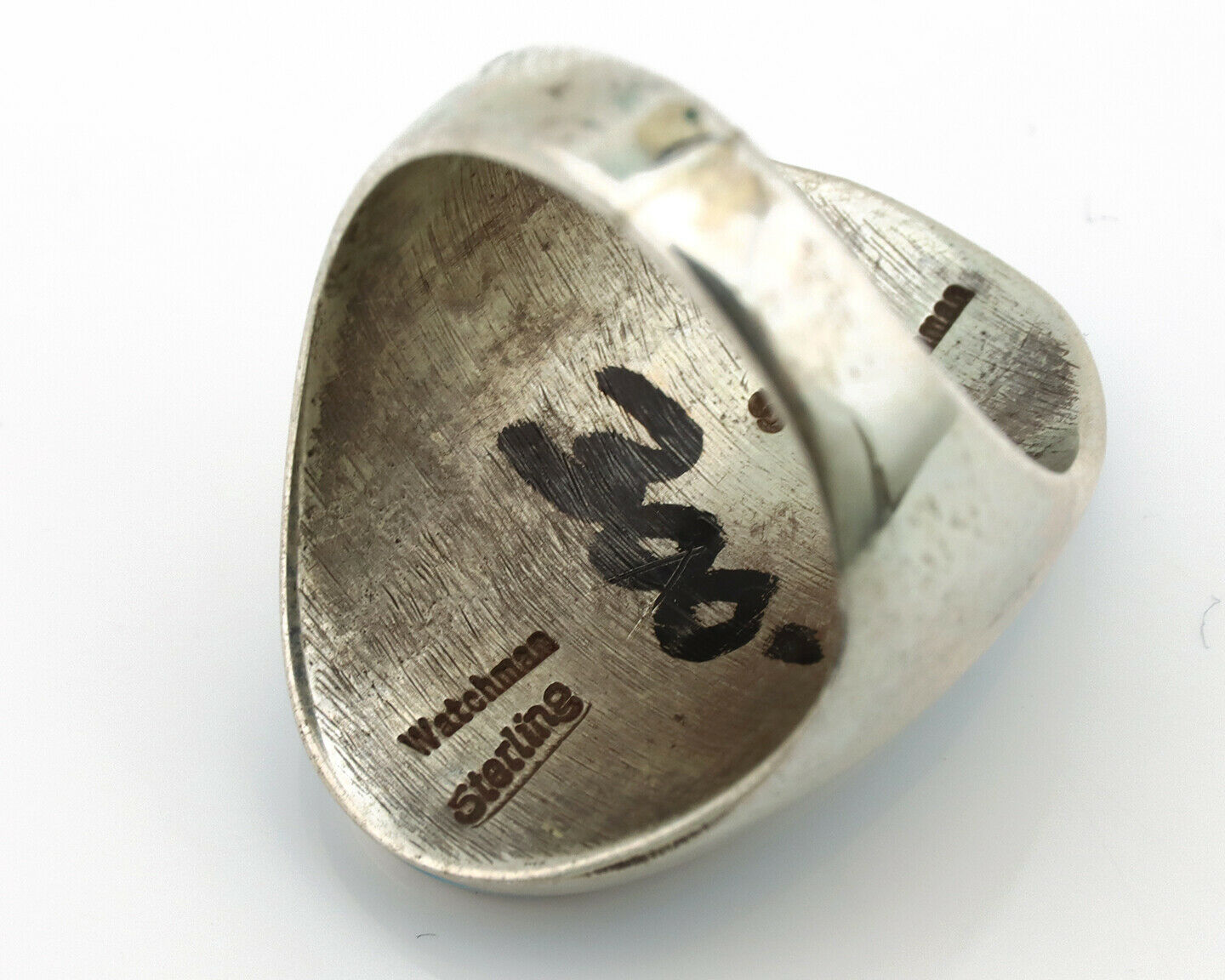 Zuni Inlaid Quail Bird Ring .925 Silver Artist Signed Watchman C.1980's