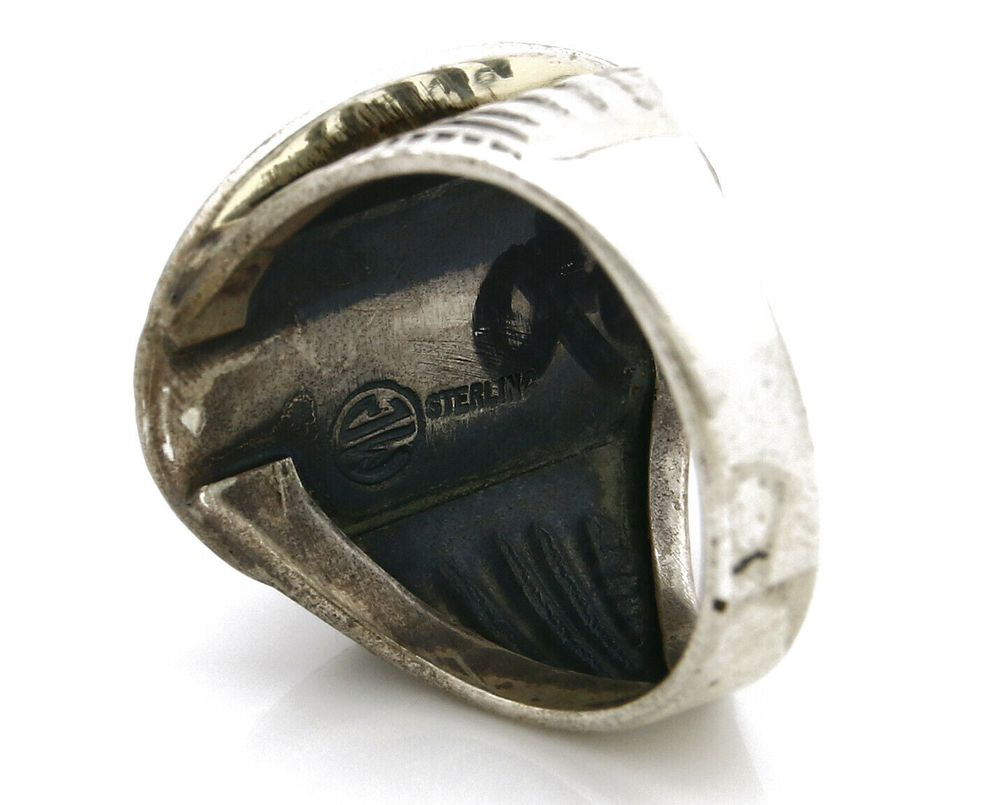 Women's Navajo Ring .925 SOLID Silver Hand Stamped Black Onyx Signed MP