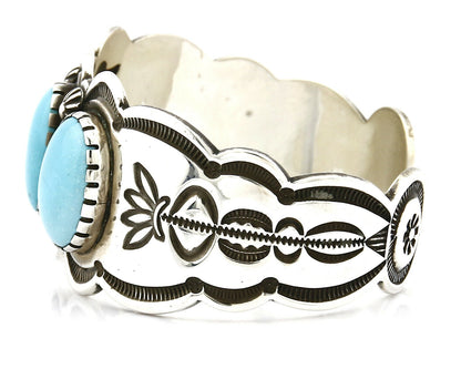 Women's Navajo Bracelet Hand Stamped .925 Silver Signed Nelson C.80's Turquoise