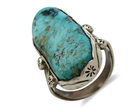 Navajo Ring 925 Silver Natural Blue Turquoise Native American Artist C.1980's