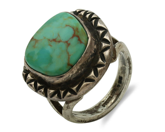Navajo Ring .925 Silver Kingman Turquoise Artist Signed Gecko C.1980's