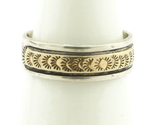 Navajo Ring 925 Silver & Solid 14k Yellow Gold Artist Signed RE Hand Stamped