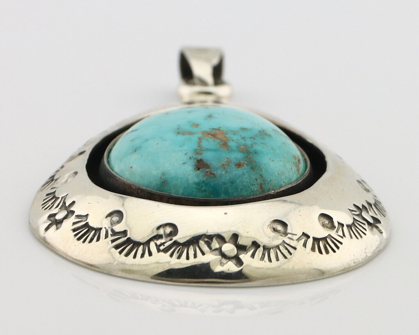 Navajo Pendant 925 Silver Natural Mined Turquoise Artist Signed MC C.80's