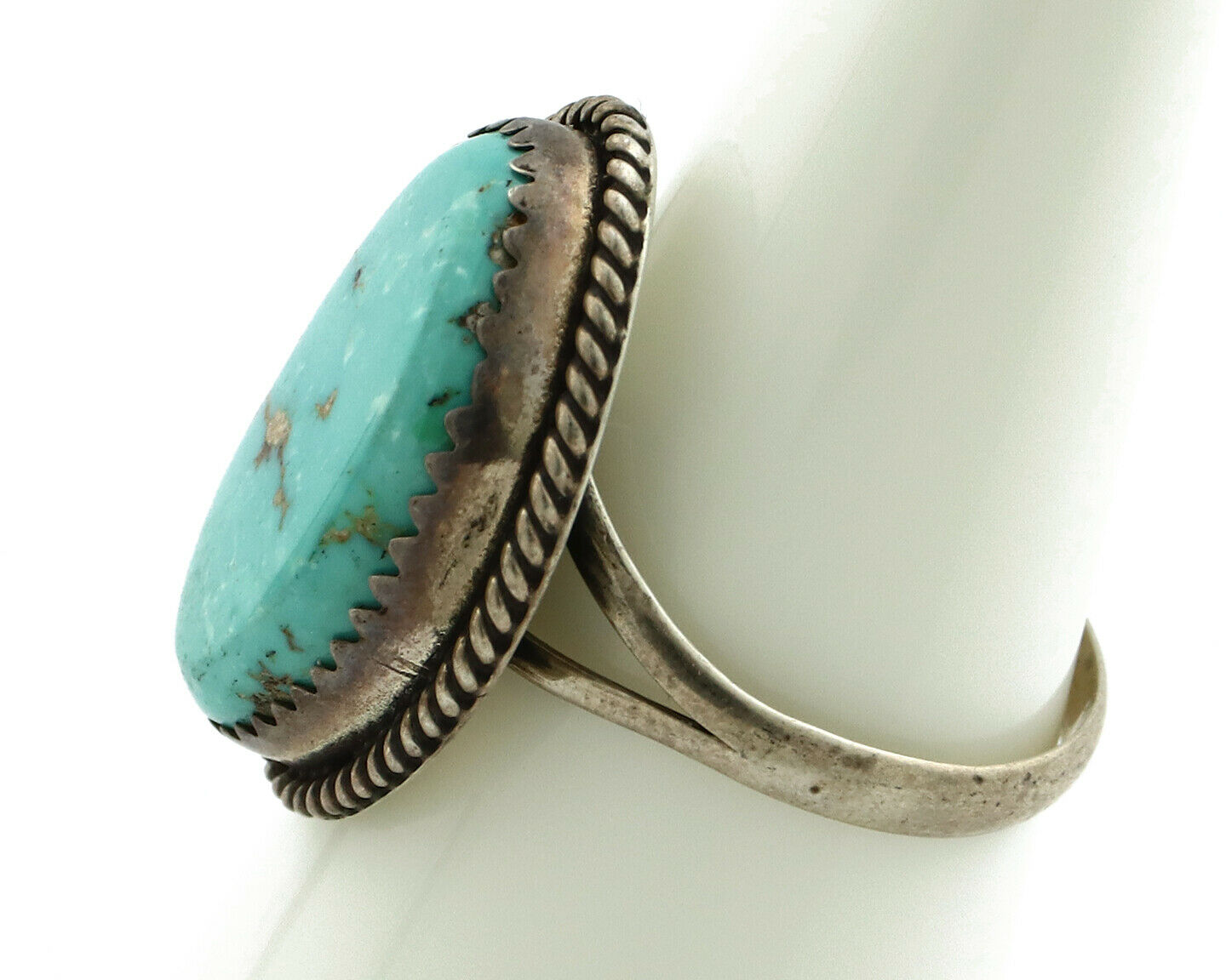 Navajo Ring .925 Silver Morenci Turquoise Handmade Native American Artist C.80's