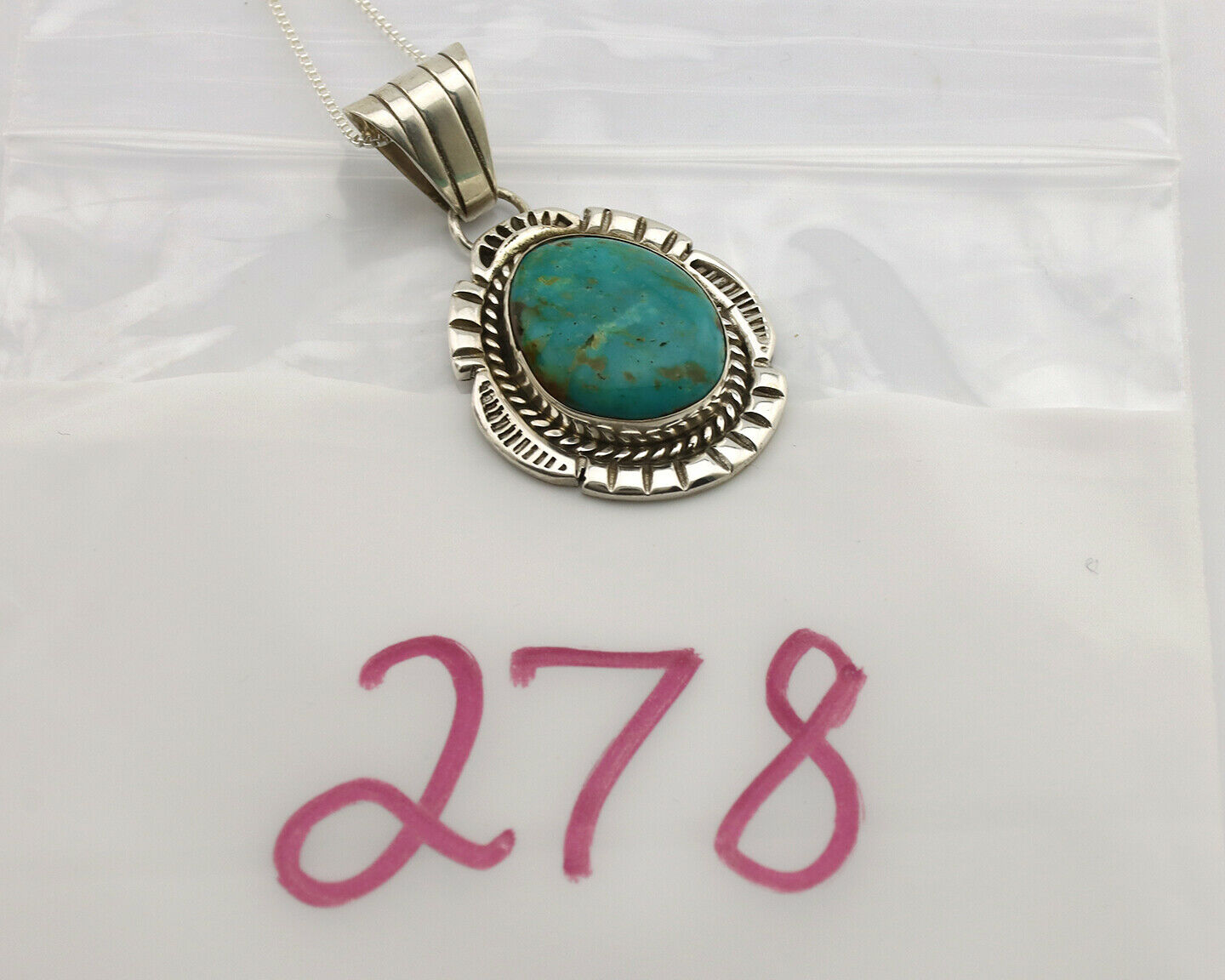 Navajo Necklace .925 Silver Kingman Turquoise Signed JP C.1980's