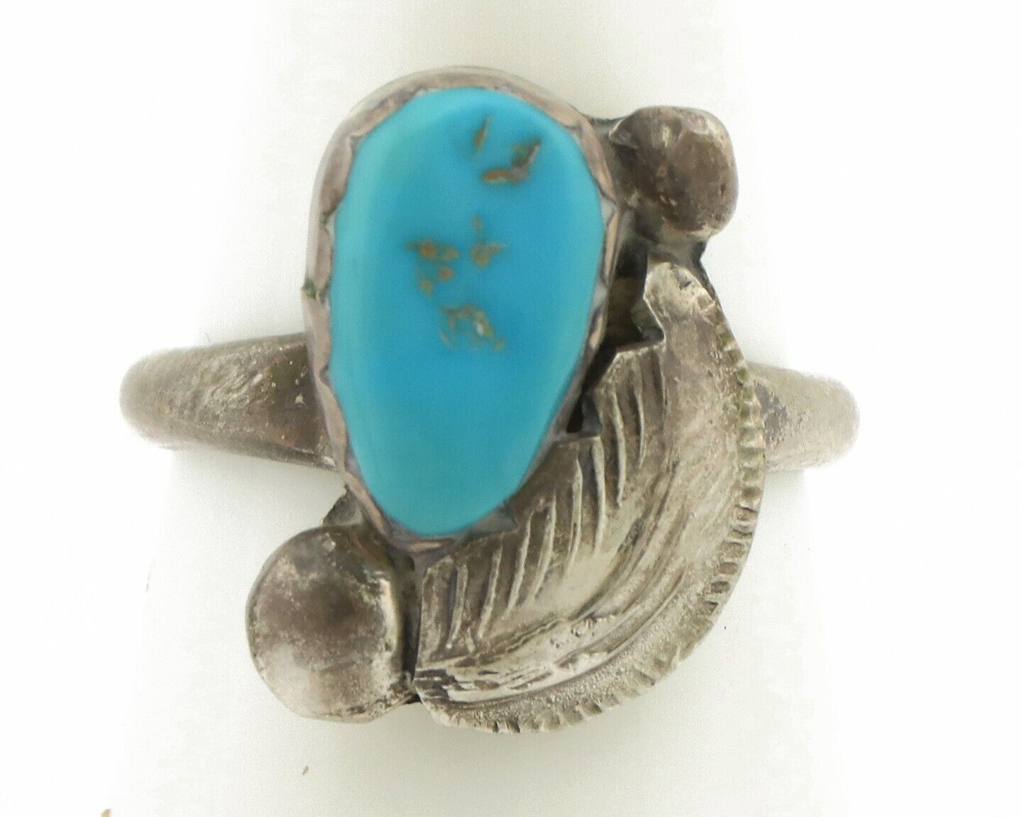 Zuni Ring 925 Silver Natural Mined Blue Turquoise Artist Signed Simplicio C.80's