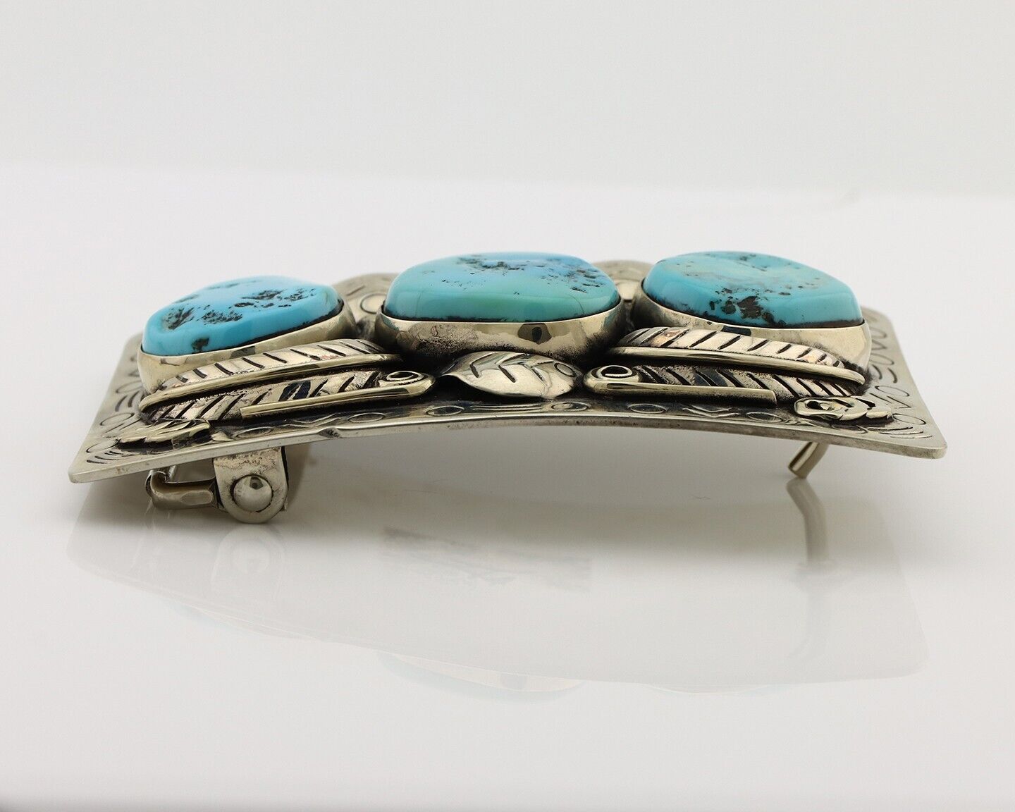 Men Navajo Belt Buckle 999 Nickel Blue Turquoise Artist Signed Teepee Handmade