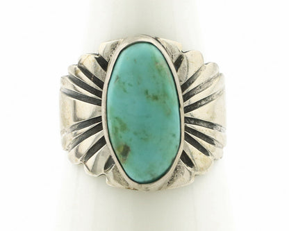 Navajo Ring .925 Silver Black Kingman Turquoise Artist Signed Apache C.80's